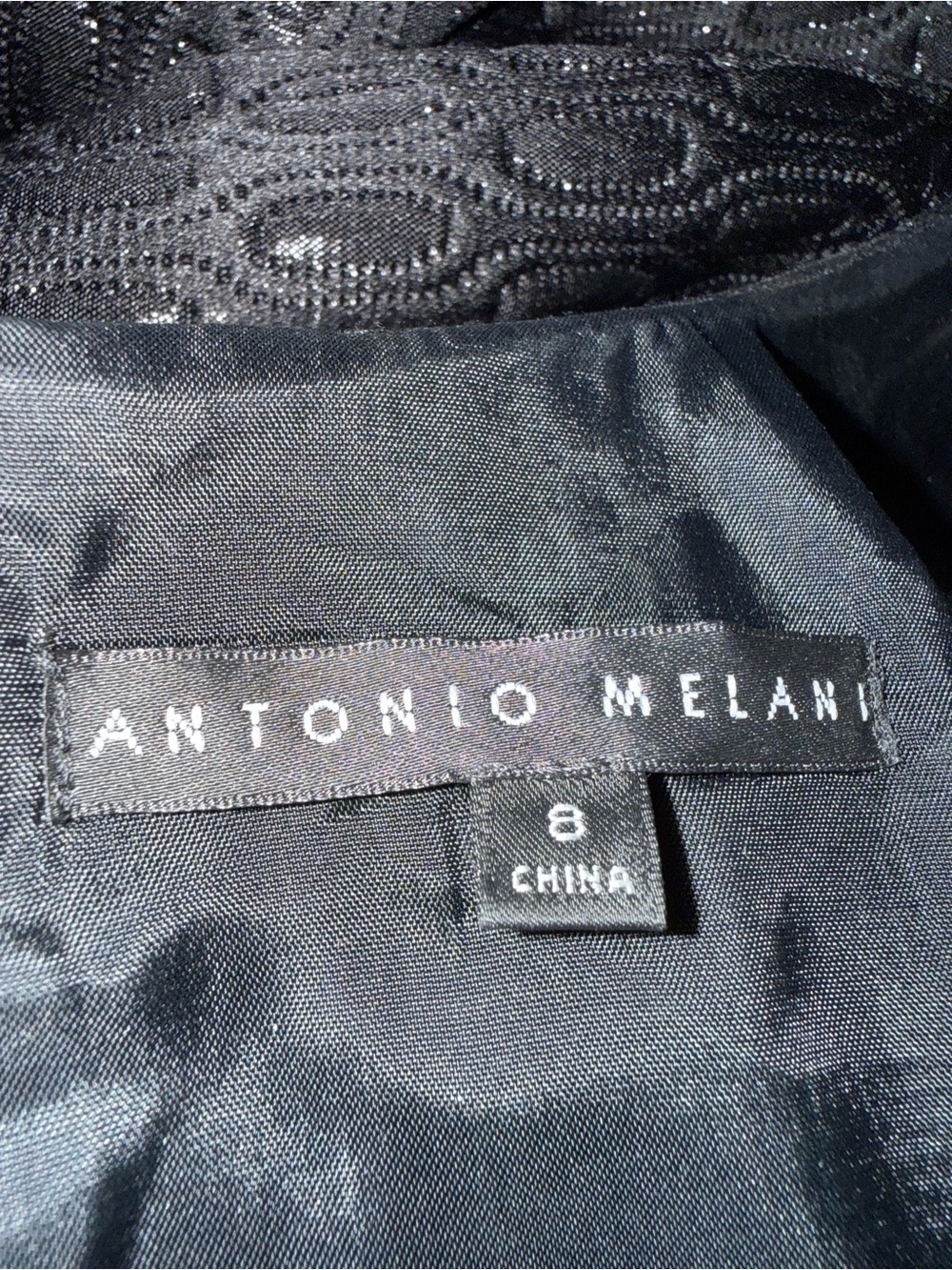 Antonio Melani Black Size 8 Sheath Dress Metallic Jacquard Silk Quiet Luxury - Picture 4 of 5